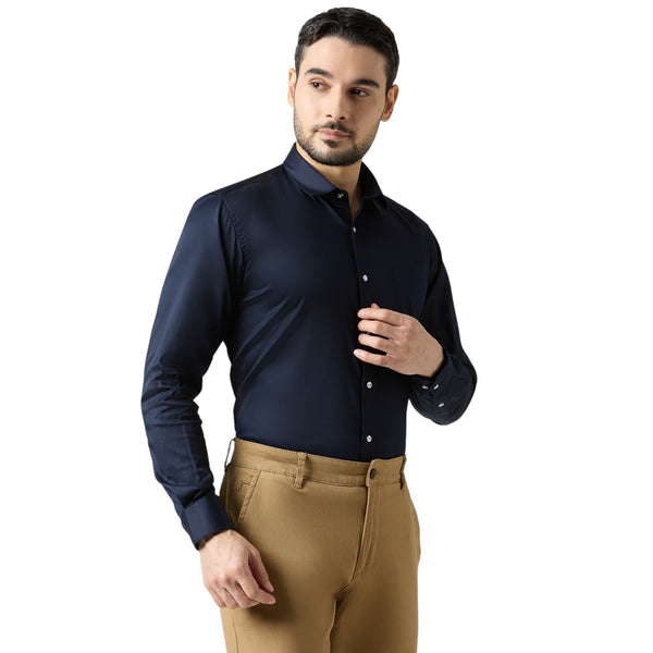 Men’s Navy Eclipse Lycra Formal Shirt – Stretchable Slim Fit Office Wear