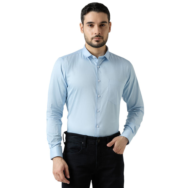 Men’s Sky Blue Lycra Formal Shirt – Stretchable Slim Fit Office Wear