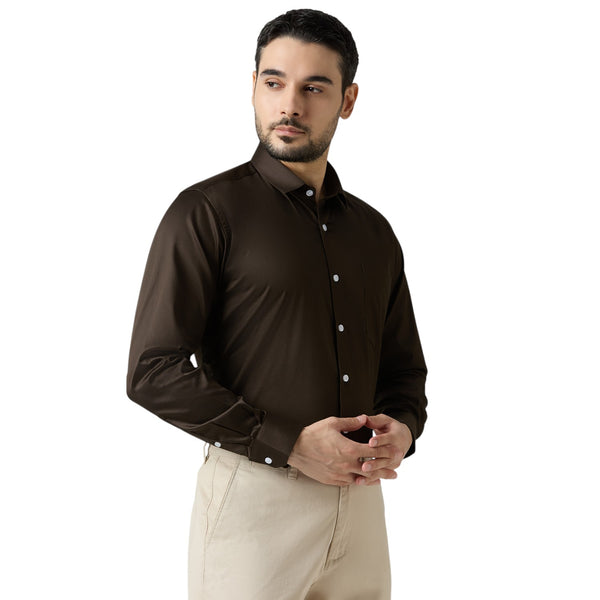 Men’s Espresso Brown Lycra Formal Shirt – Stretchable Slim Fit Office Wear