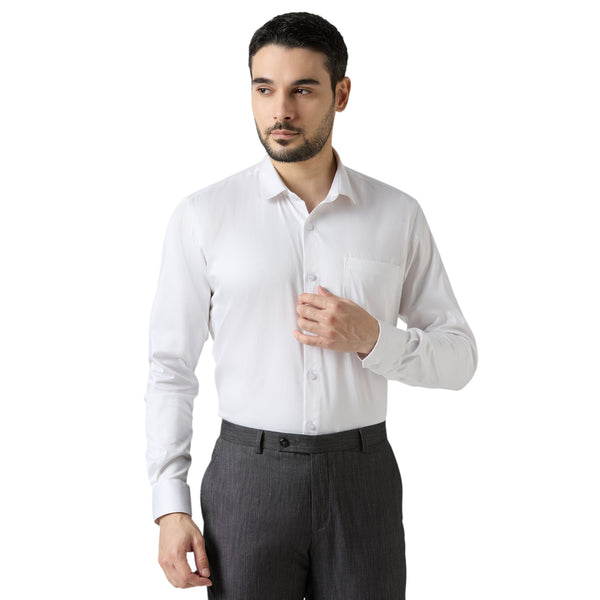 Men’s Crisp White Lycra Formal Shirt – Stretchable Slim Fit Office Wear